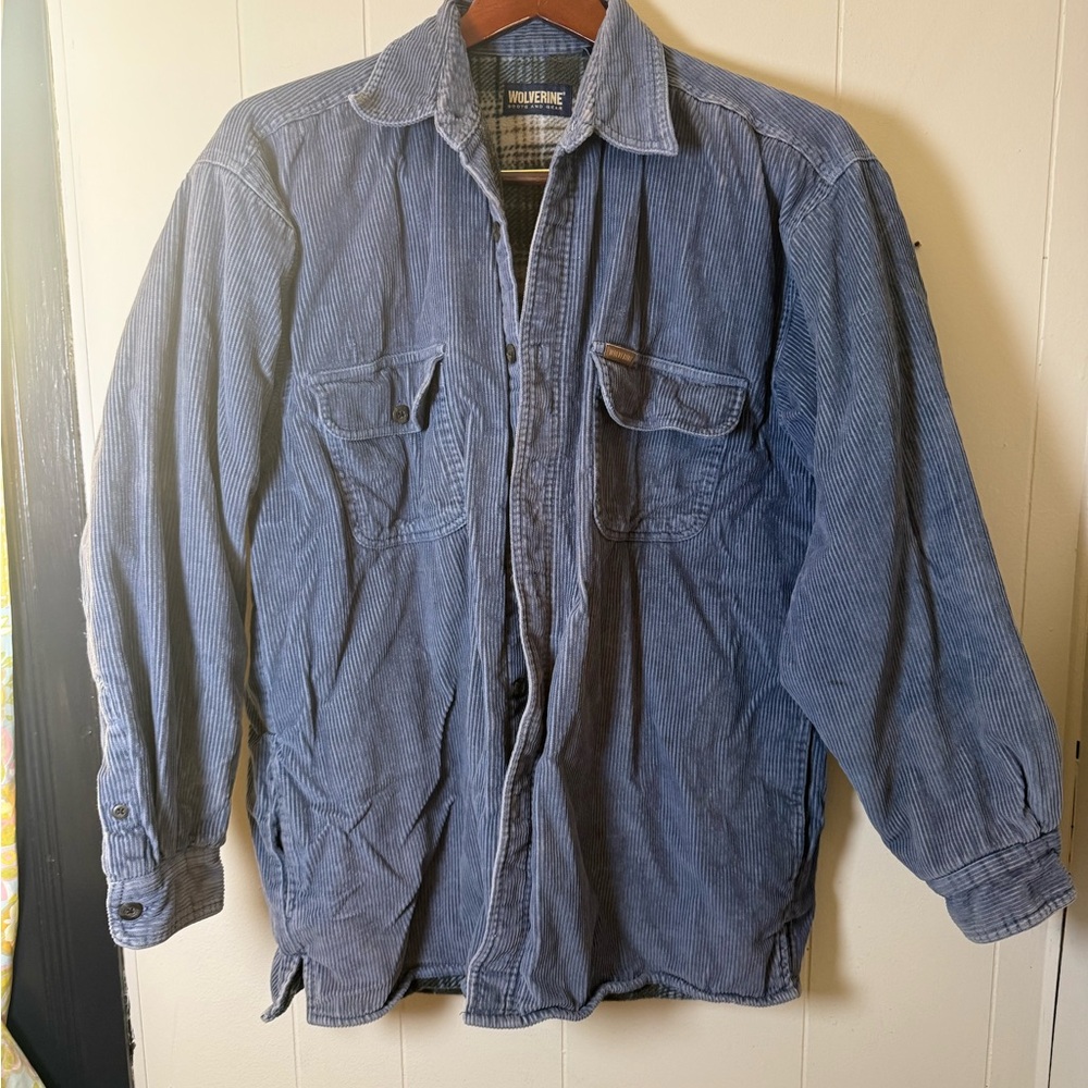 Vintage Wolverine Boots & Gear Blue Corduroy Jacket Plaid Lined L